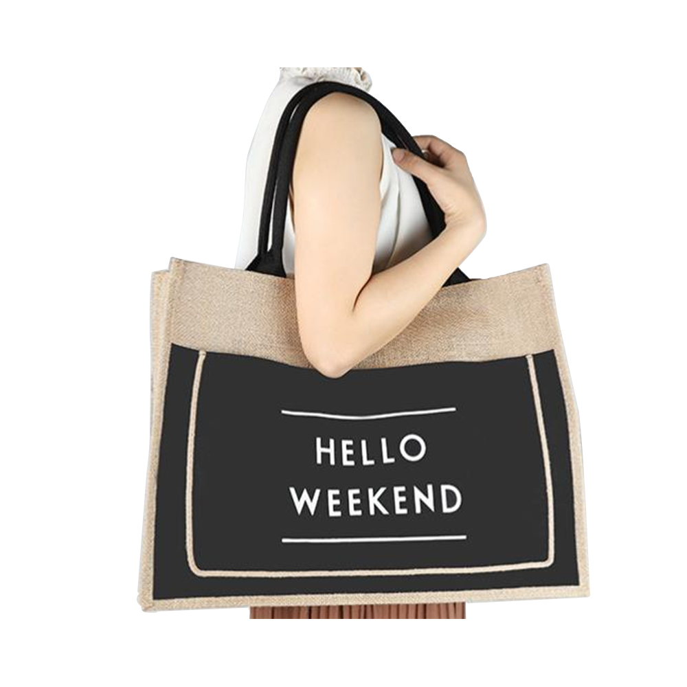 Torba za plažu od jute za žene hello weekend vibes torba za plažu od jute, personalizirana torba s unutarnjim džepom na patentni zatvarač